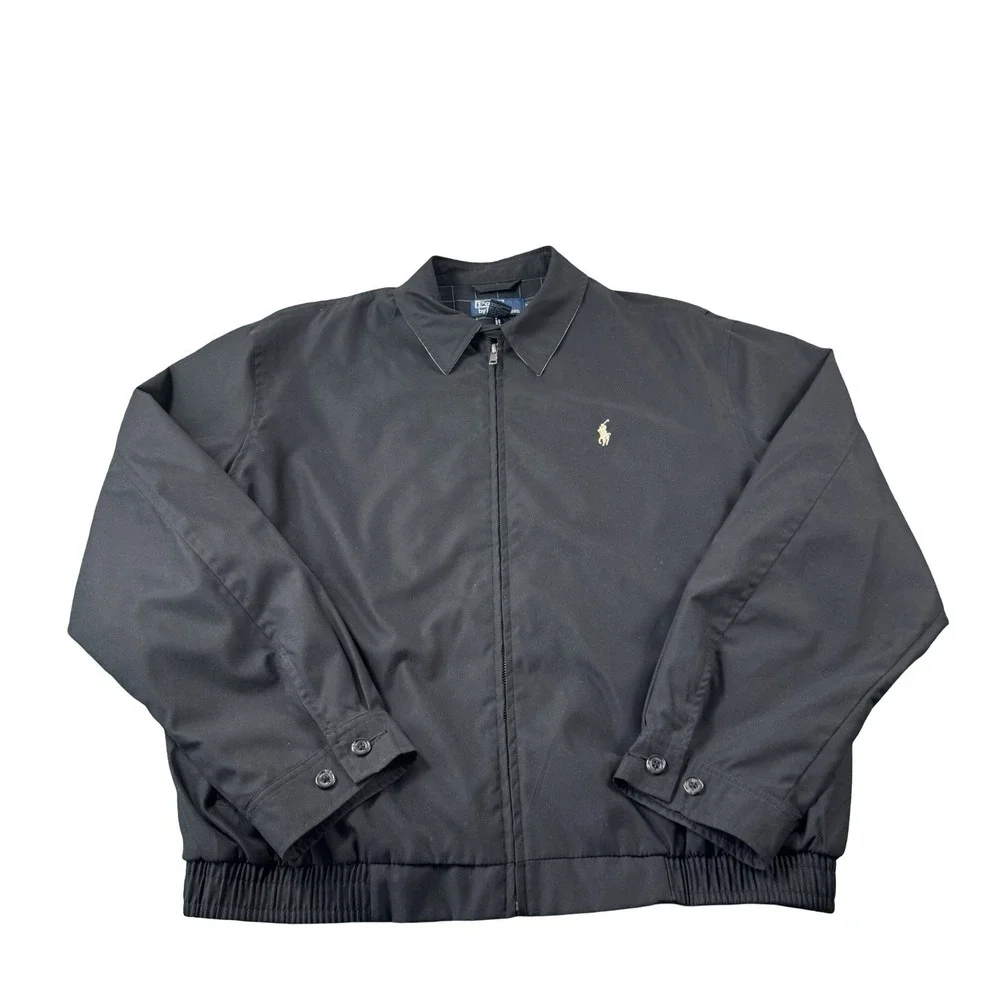 Polo Ralph Lauren Black Cotton Blend Mens Harrington Jacket Size Large Mint